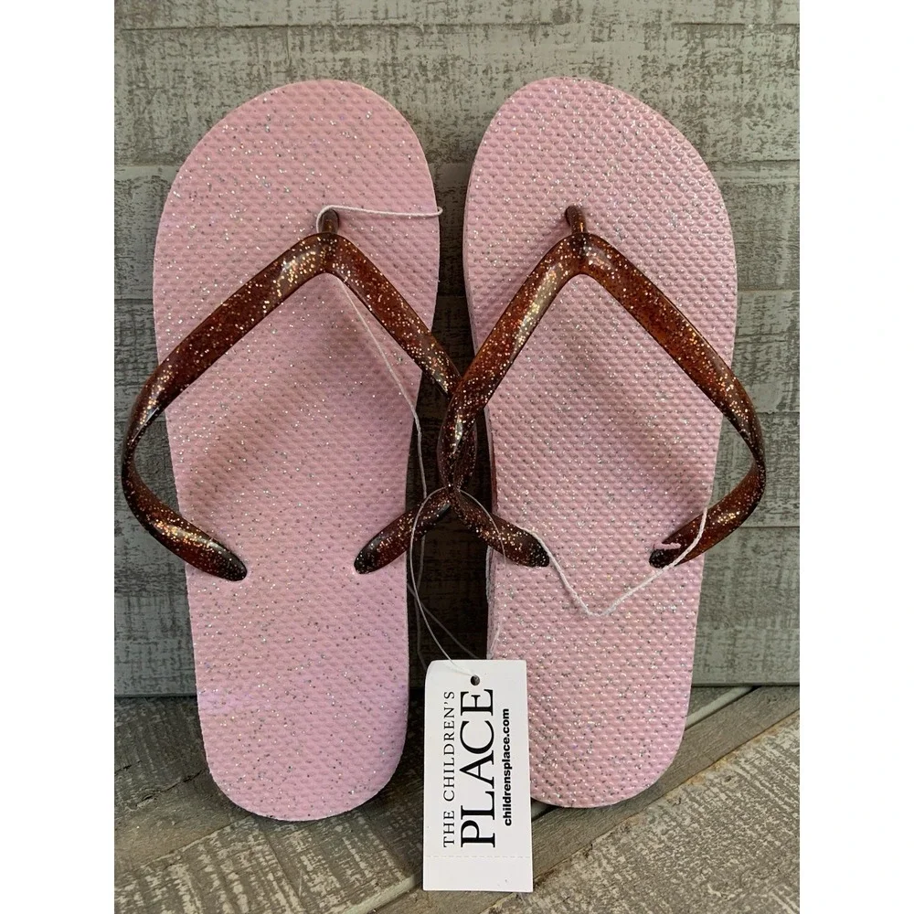 The Childrens Place Sparkle Glitter Flip Flops Sandals Youth Size 3 / 4 NEW NWT